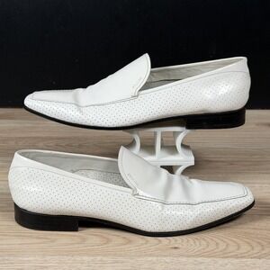 Vintage Prada Shoes Mens Size 10 White Leather Perforated Loafers Made In Italy